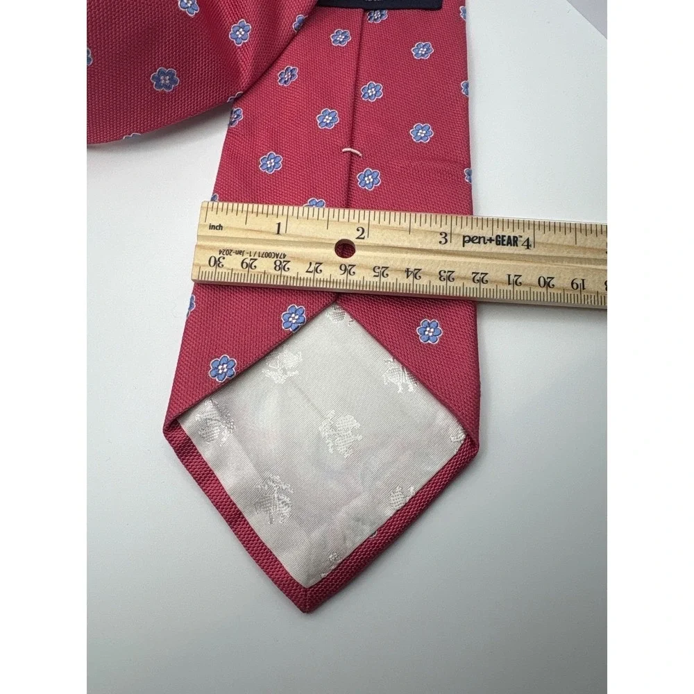 Brooks Brothers Mens Silk Tie Red Blue Floral Medallion Geometric Pattern